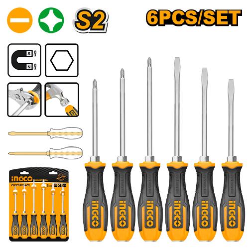 HSGT680608 - INGCO SET DE 6 TOURNEVIS A ZONE DE FRAPPE AU MAROC [HSGT680608] — tournevis INGCO — Maroc —