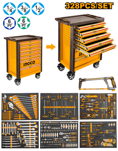 INGCO SERVANTE A 7 TIROIRS + 328 PIECES AU MAROC [HTCS271621]