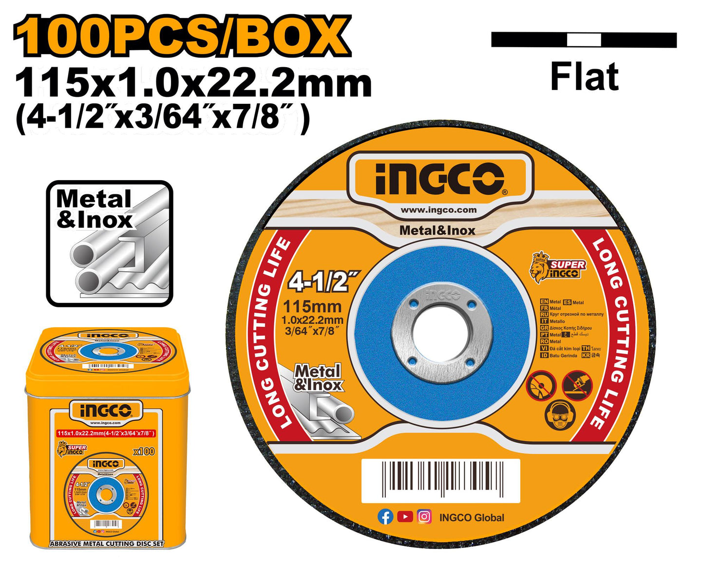 MCD10115100 - INGCO JEU DE 100 DISQUES ABRASIFS 115MM SS AU MAROC [MCD10115100] — disque accessoire INGCO — Maroc —