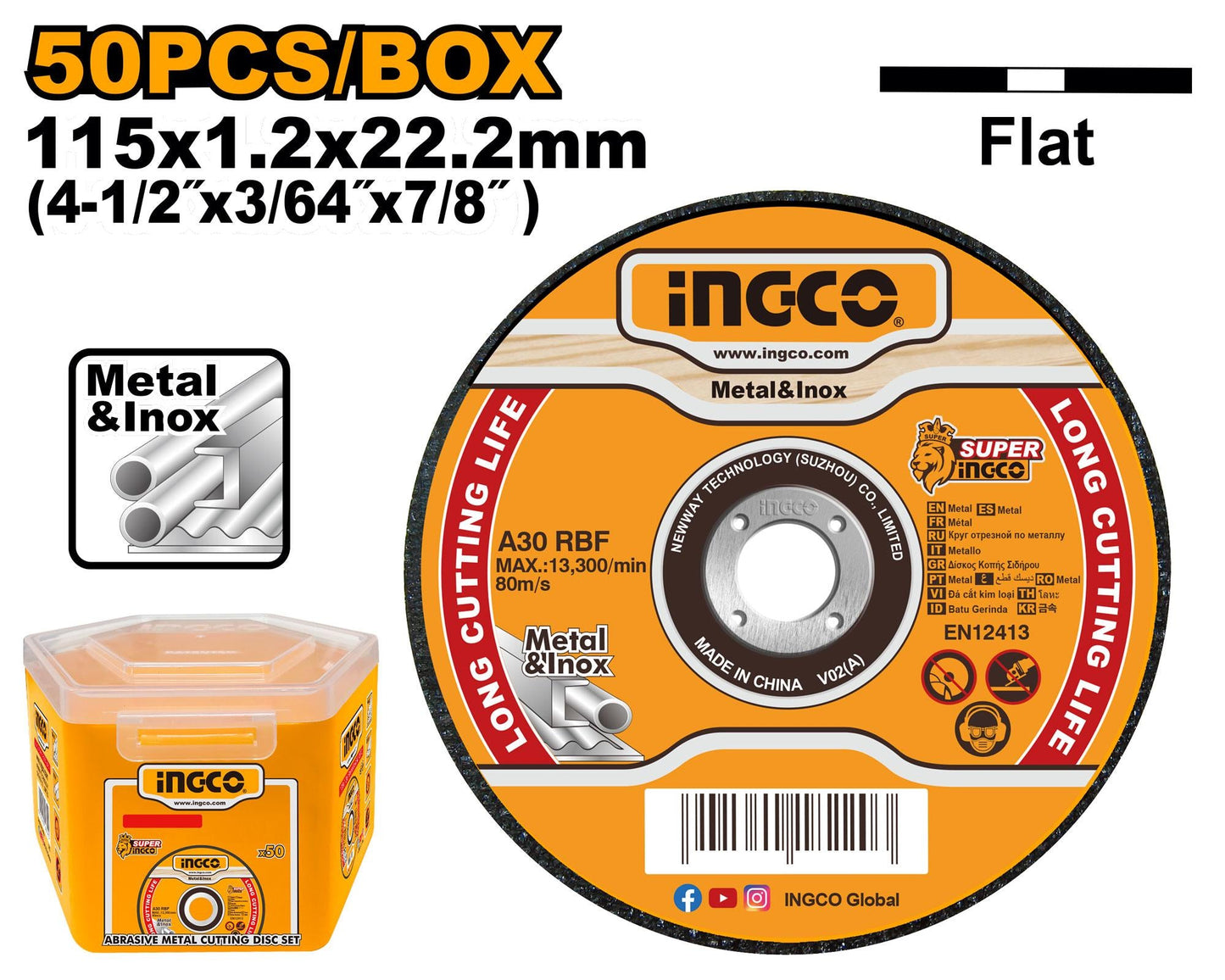 MCD1211550 - INGCO JEU DE 50 DISQUES ABRASIFS 115MM SS AU MAROC [MCD1211550] — disque accessoire INGCO — Maroc —