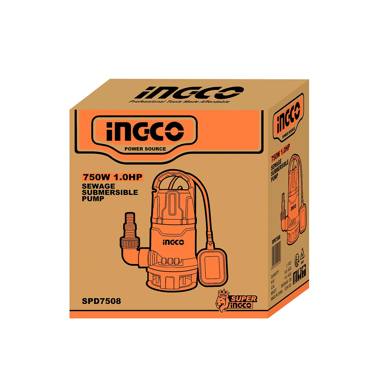 SPD7508 - INGCO POMPE SUBMERSIBLE 750W 1HP AU MAROC [SPD7508] — pompe INGCO — Maroc — — vue 2