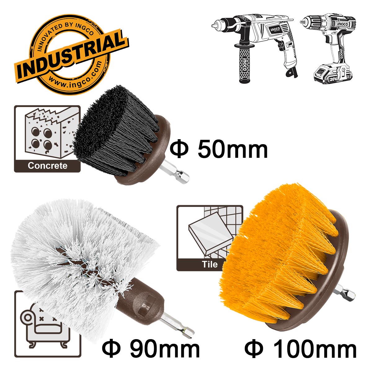 WCB0301 - INGCO JEU DE 3 BROSSES DE NETTOYAGE POUR VISSEUSE NR AU MAROC [WCB0301] — perceuse visseuse INGCO — Maroc — — vue principale