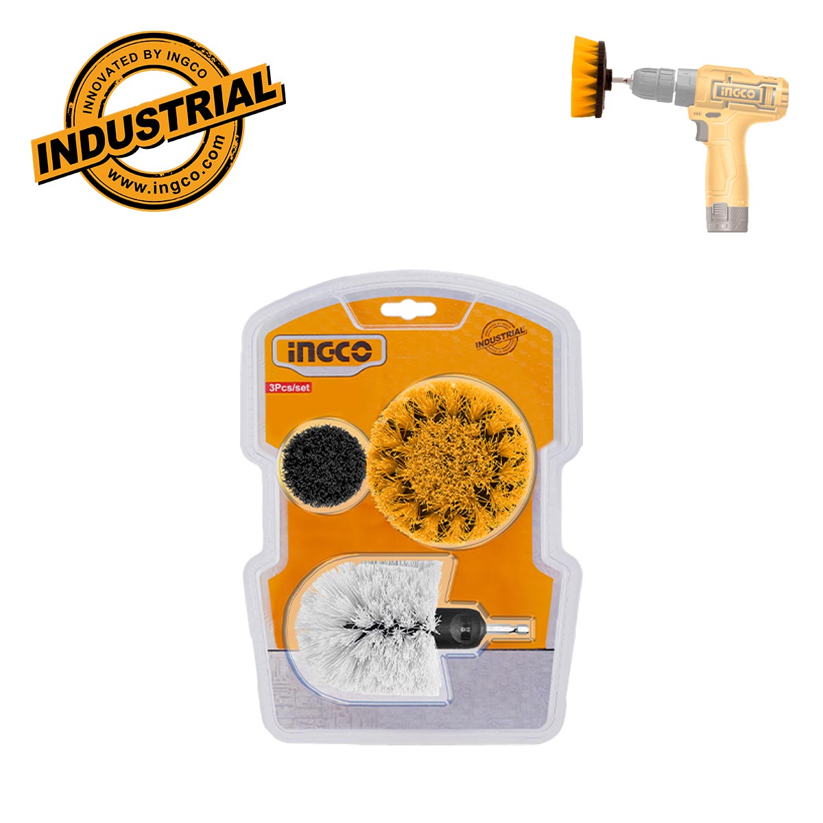 WCB0301 - INGCO JEU DE 3 BROSSES DE NETTOYAGE POUR VISSEUSE NR AU MAROC [WCB0301] — perceuse visseuse INGCO — Maroc — — vue 2