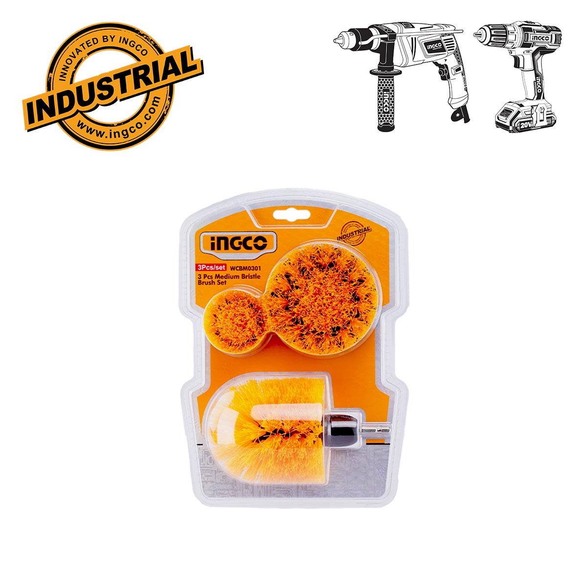 WCBM0301 - INGCO JEU DE 3 BROSSES DE NETTOYAGE POUR VISSEUSE A POILS SOUPLES AU MAROC [WCBM0301] — perceuse visseuse INGCO — Maroc — — vue 2