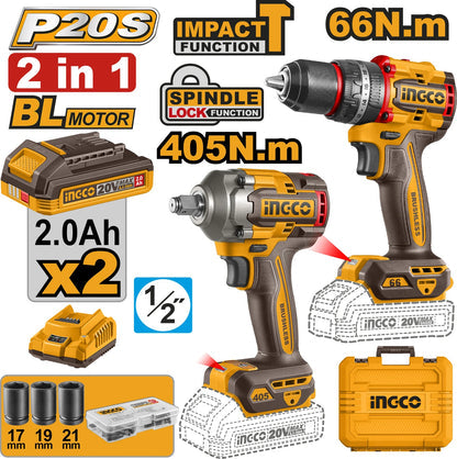 CKLI20286 - INGCO PACK 2 MACHINES VISSEUSE BRUSHLESS 66NM + BOULONNEUSE 405NM AU MAROC [CKLI20286] — perceuse visseuse INGCO — Maroc — — vue principale
