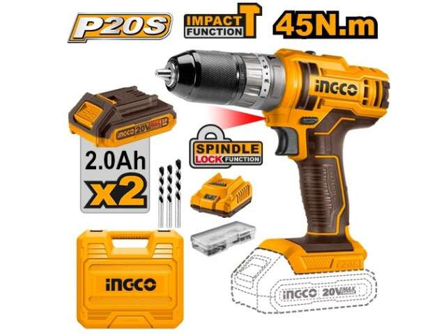 CIDLI201452 - INGCO MALETTE PERCEUSE VISSEUSE 20V 2BAT MANDRIN METAL AU MAROC [CIDLI201452] — perceuse visseuse INGCO — Maroc —