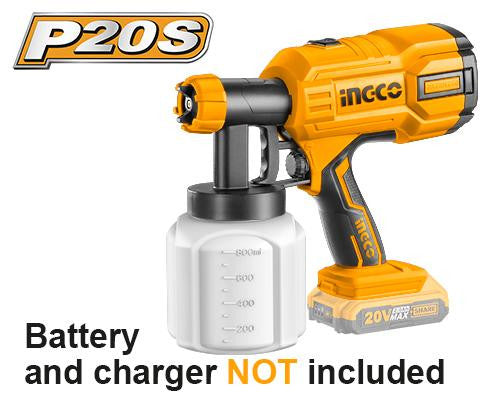 CSGLI2001-1 - INGCO PISTOLET A PEINTURE SANS FIL 20V 1 BATTERIE & CHARGEUR AU MAROC [CSGLI2001-1] — batterie INGCO — Maroc —