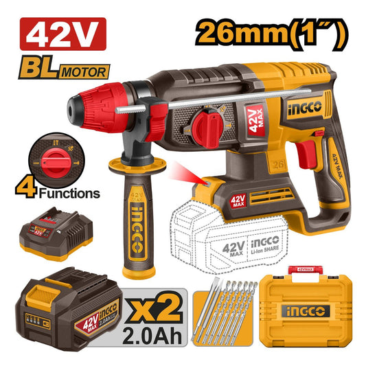 CRHLI422682 - INGCO MARTEAU PERFORATEUR 26MM 42V + 2BATTERIES 2AH AU MAROC [CRHLI422682] — perforateur INGCO — Maroc —