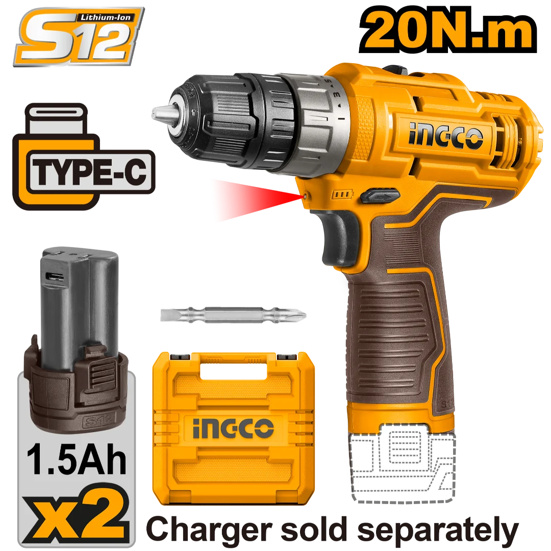 CDLI12202.1 - INGCO PACK VISSEUSE 12V+PISTOLET A COLLE CGGLI1201 INGCO AU MAROC [CDLI12202.1] — perceuse visseuse INGCO — Maroc —