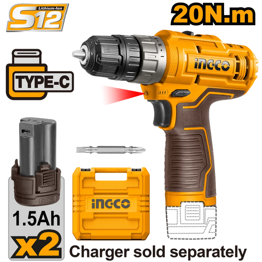 CDLI12202.1 - INGCO PACK VISSEUSE 12V+PISTOLET A COLLE CGGLI1201 INGCO AU MAROC [CDLI12202.1] — perceuse visseuse INGCO — Maroc —