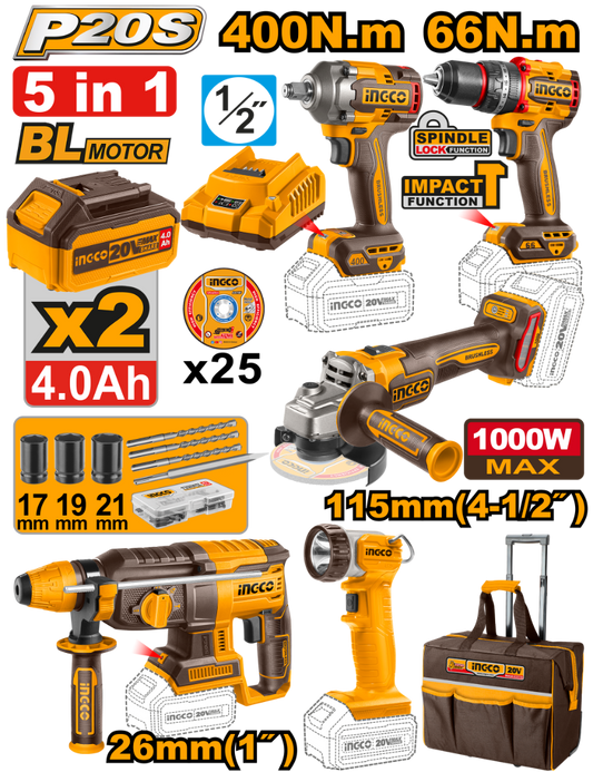 CKLI2019 - INGCO PACK VALISE DE 5 MACHINES 20V AU MAROC [CKLI2019] — outil INGCO — Maroc —